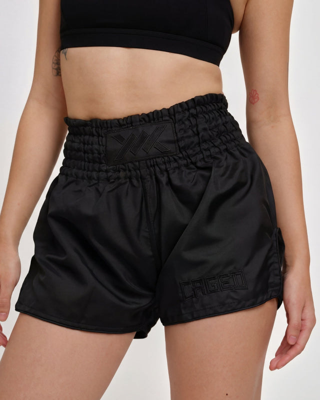 Caged Muay Thai Shorts Classic - Zwart/Zwart vrouw