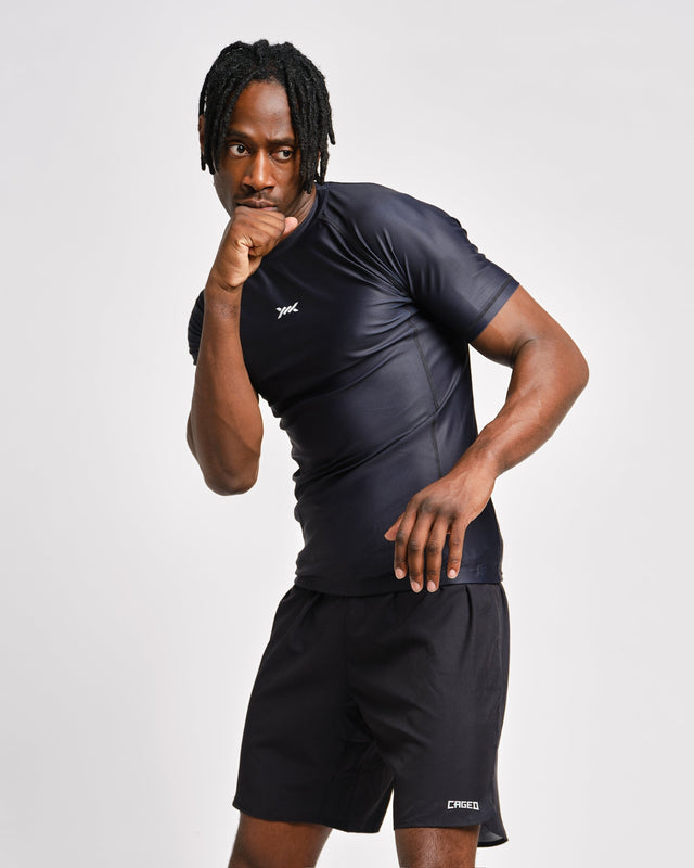 Caged Tactical Rashguard Kurzarm – Schwarz