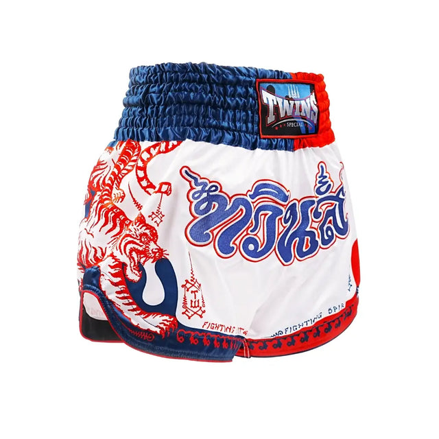 Pantalones de Muay Thai Twins TTBL Yant – Blanco/Azul/Rojo
