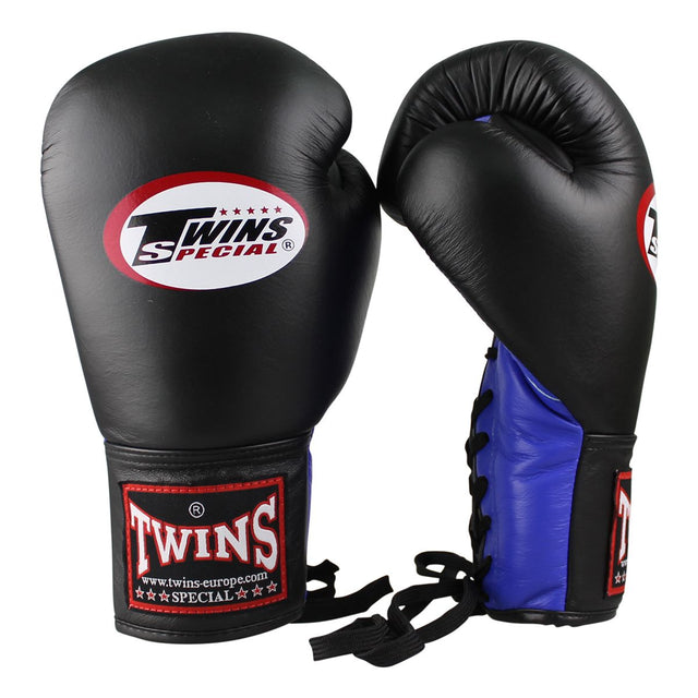 Guantes de boxeo Twins BGVLL1 con cierre de cordones – Negro/Azul