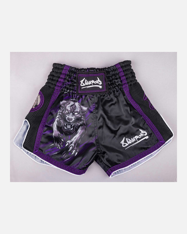 Spodenki Muay Thai 8 WEAPONS Beastial Panther – Czarne/Fioletowe