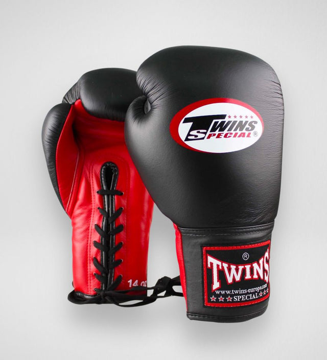 Guantes de boxeo Twins BGVLL 1 con cordones – Negro/Rojo – Guantes de boxeo