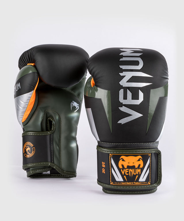 Gants de boxe Venum Elite – Noir/Argent/Kaki