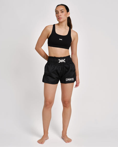 Caged Muay Thai Shorts Classic – Black/White Women