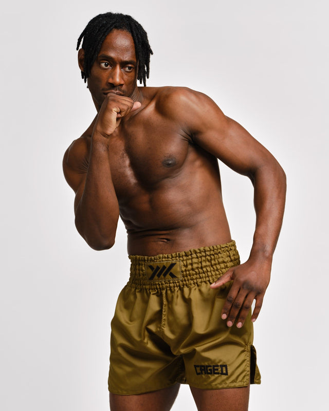 Caged Muay Thai-shorts Classic – Khaki Grön/Svart