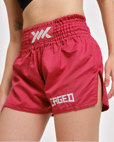 Caged Muay Thai Shorts Classic – Red/White Women