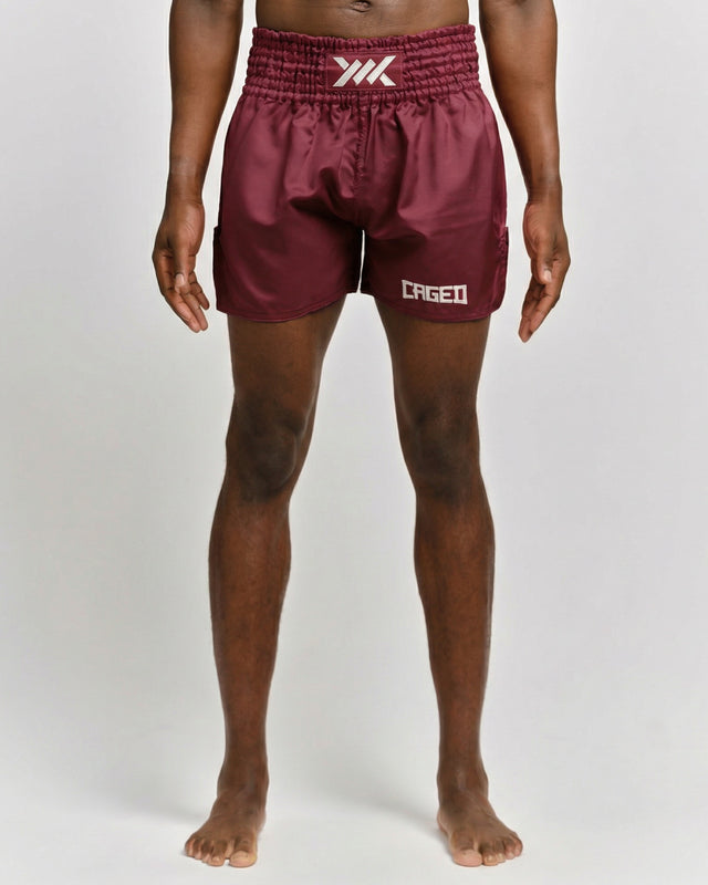 Caged Muay Thai Shorts Classic - Bordeaux Rood/Wit