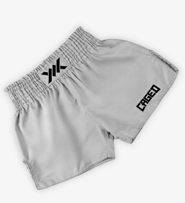 Caged Muay Thai shorts Classic – Lys grå/sort