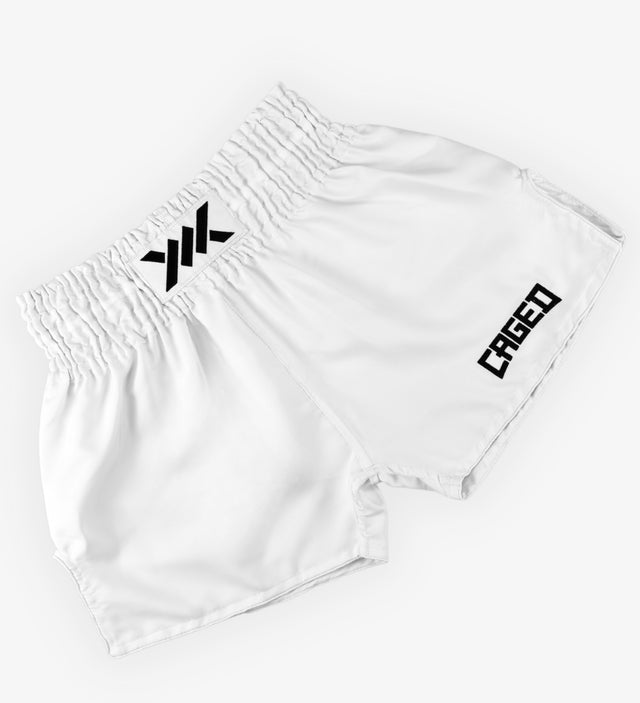 Caged Muay-Thai-Shorts Classic – Weiß/Schwarz