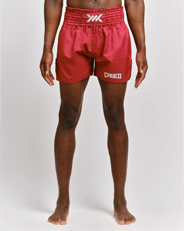 Caged Muay Thai shorts Classic - Rød/Hvid