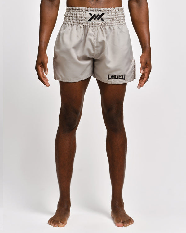 Caged Muay Thai shorts Classic – Lys grå/sort