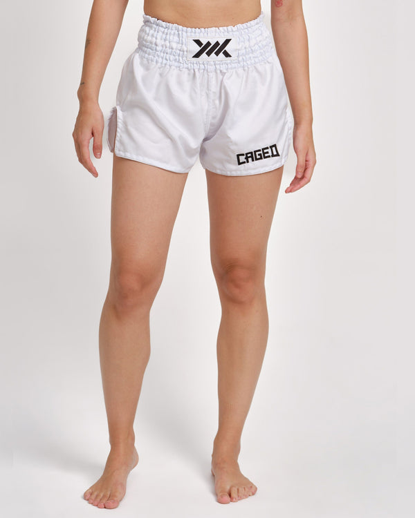 Caged Muay Thai shorts Classic – Hvid/Sort
