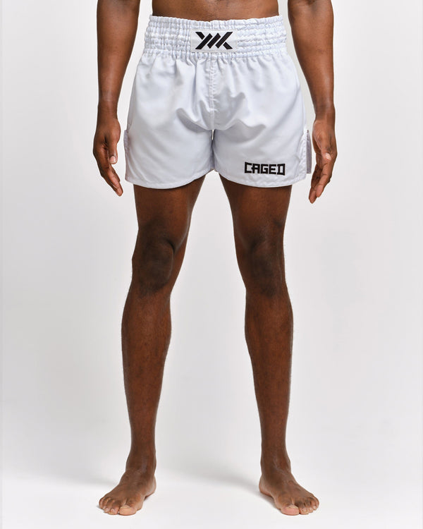 Caged Muay Thai shorts Classic – Hvid/Sort