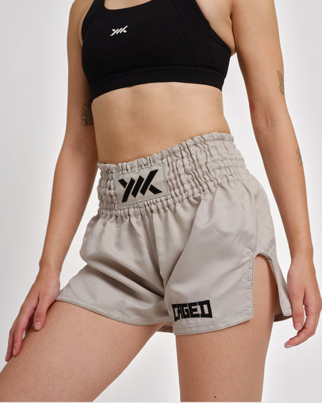 Caged Muay-Thai-Shorts Classic – Hellgrau/Schwarz Damen
