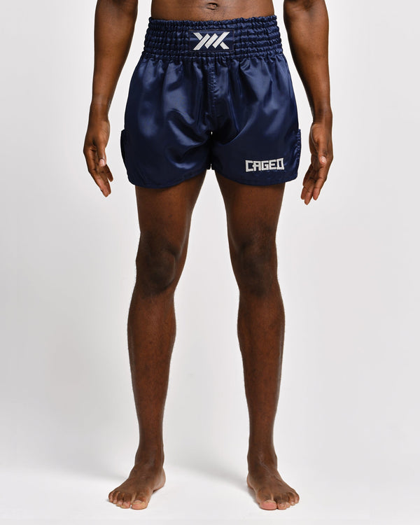 Caged Muay Thai shorts Classic – Navy/Hvid