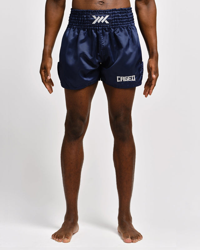 Caged Muay Thai shorts Classic – Navy/Hvid