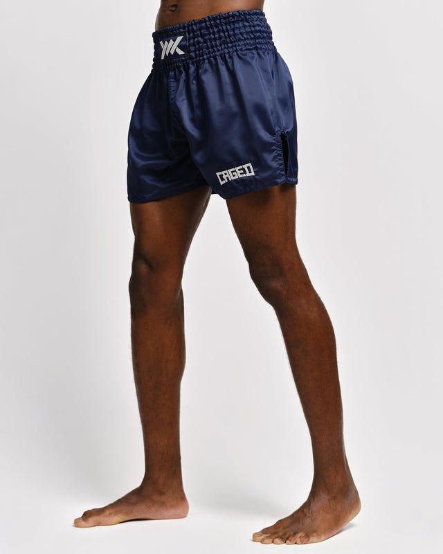 Caged Muay Thai shorts Classic – Navy/Hvid