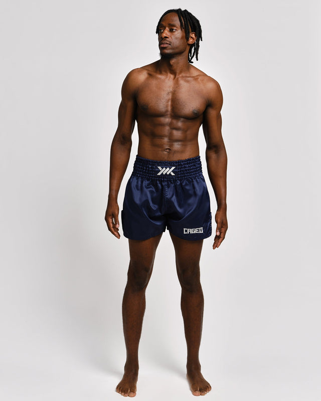 Caged Muay Thai shorts Classic – Navy/Hvid