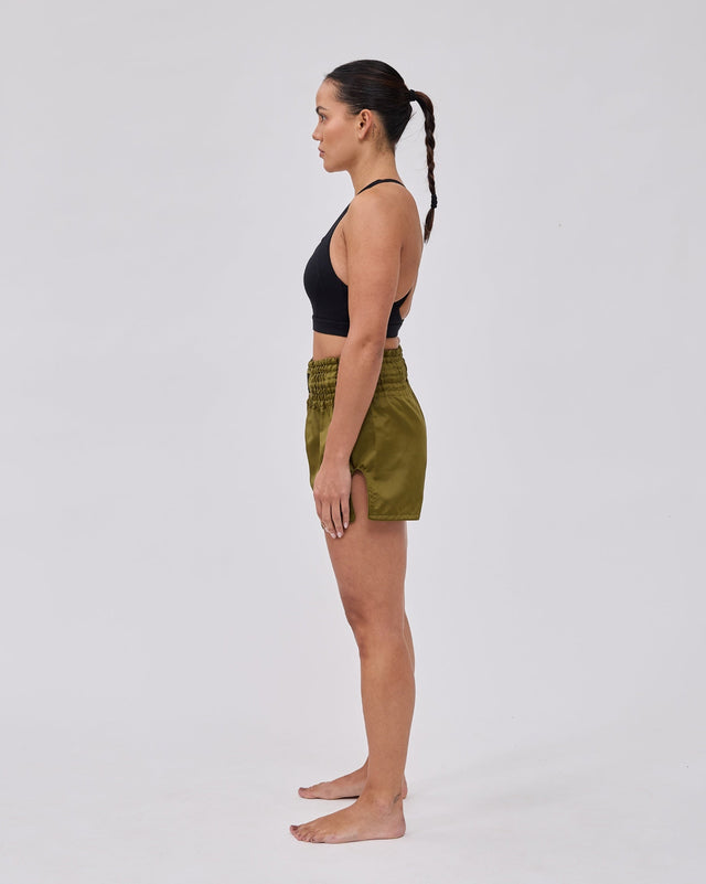 Caged Muay Thai-shorts Classic – Khaki Grön/Svart dam