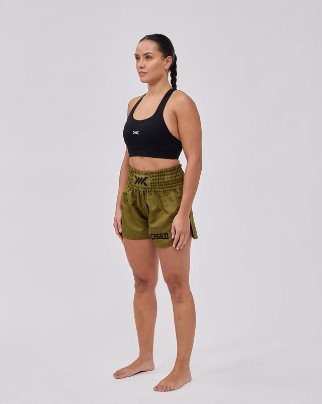 Caged Muay Thai-shorts Classic – Khaki Grön/Svart dam