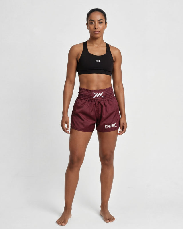 Caged Muay Thai Shorts Classic - Bordeaux Rood/Wit vrouw