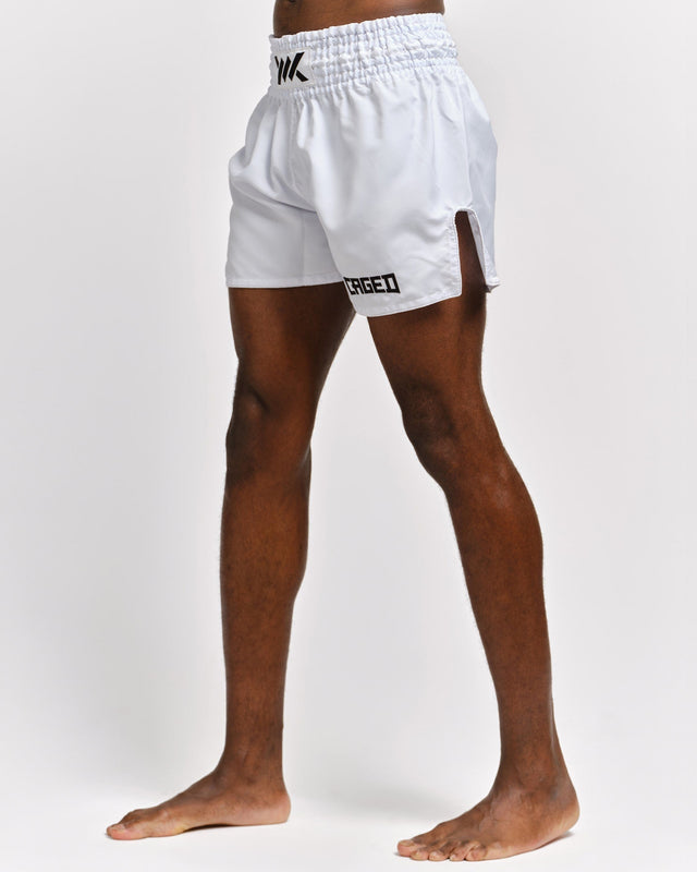 Caged Muay-Thai-Shorts Classic – Weiß/Schwarz
