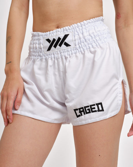 Caged Muay-Thai-Shorts Classic – Weiß/Schwarz Damen
