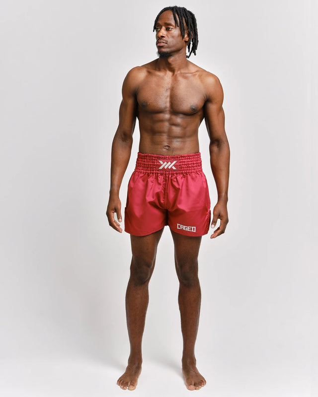 Muay Thai trenky Caged Classic – Červené/Bílé