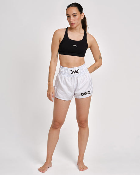 Caged Muay-Thai-Shorts Classic – Weiß/Schwarz Damen