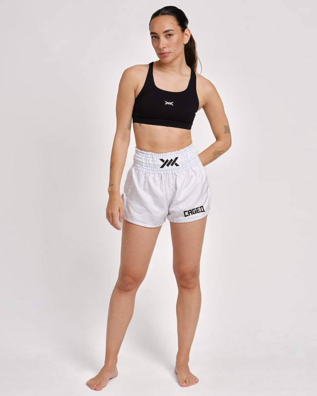 Caged Muay-Thai-Shorts Classic – Weiß/Schwarz Damen