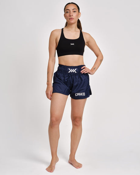 Caged Muay Thai shorts Classic – Navy Blue/White women