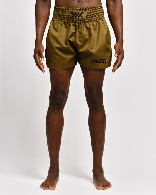 Caged Muay Thai-shorts Classic – Khaki Grön/Svart