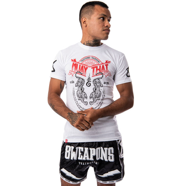8 WEAPONS T-shirt Sak Yant Tigers – Hvid