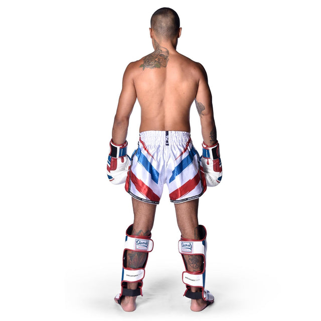 Muay Thai trenky 8 WEAPONS Shift – Bílé/Tmavě modré/Červené