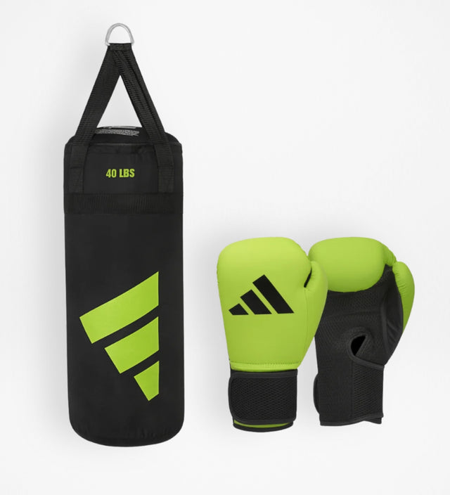 Guantes de boxeo Adidas + Saco de boxeo Niños – Verde/Negro