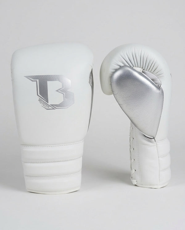 Guantoni da boxe Booster Rapid Strike con allacciatura a lacci – Bianco/Argento