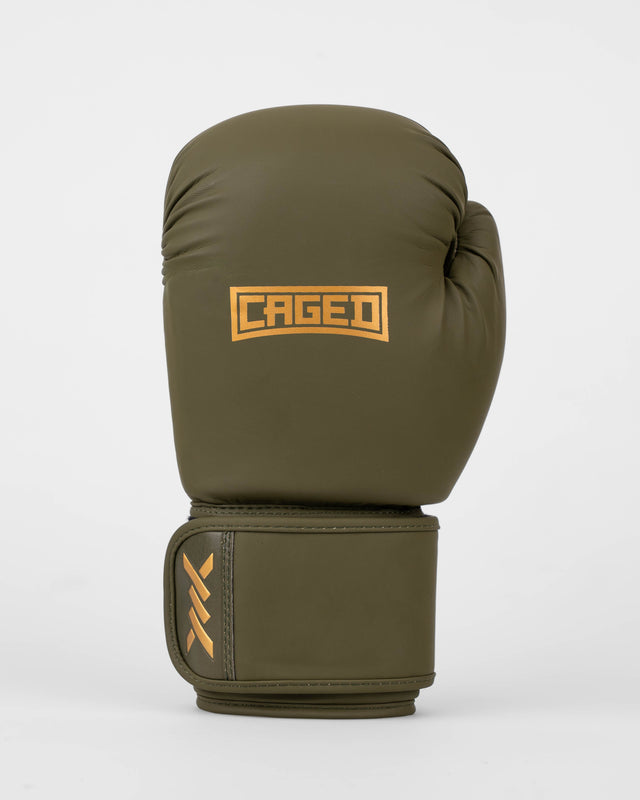 Guantes de boxeo Caged Shadow – Caqui Verde/Oro