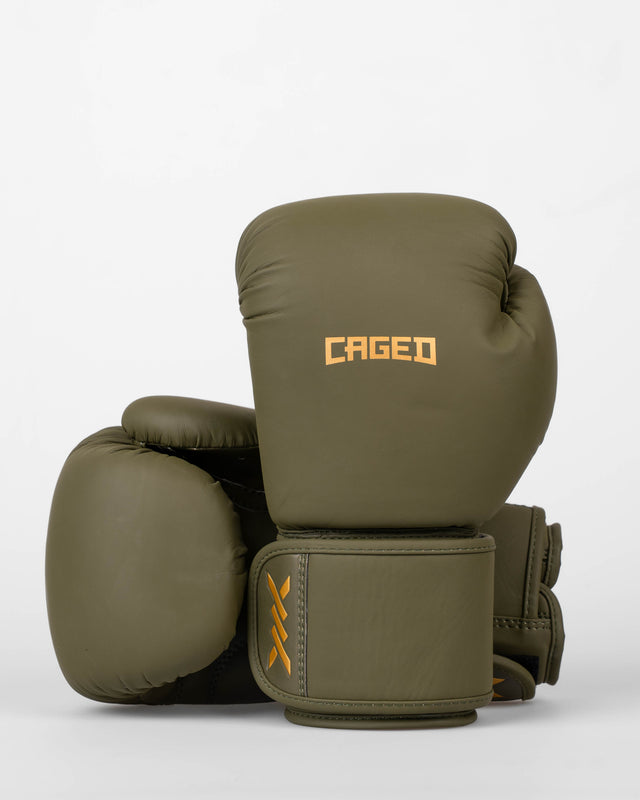 Dětské boxerské rukavice Caged Spark – Khaki zelená/Zlatá