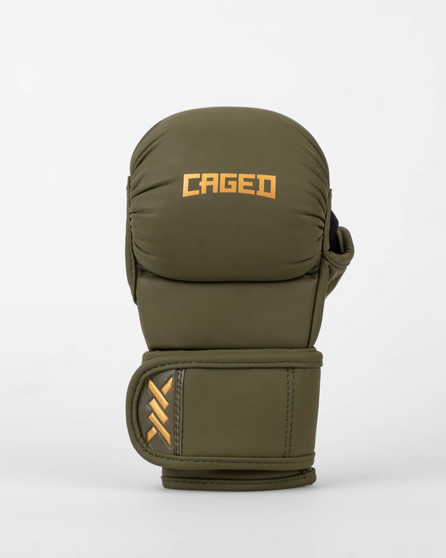 Rękawice MMA sparingowe Caged Shadow – Khaki/Złote