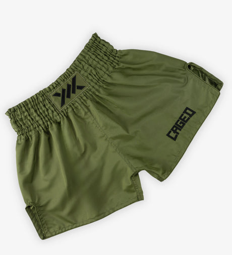 Caged Muay Thai Shorts Classic – Khaki Green/Black Women