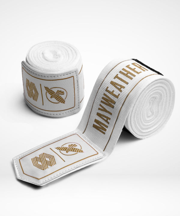 Bandaje de box Hayabusa x Mayweather Stretch – Alb/Auriu