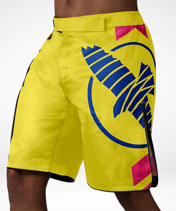 Pantaloni scurți MMA Hayabusa Icon Lang – Galben/Albastru/Roz
