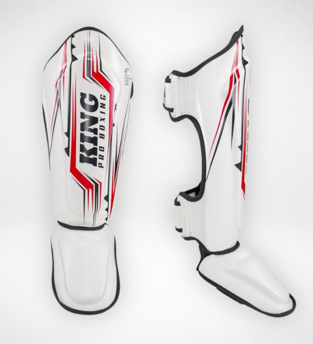 Caneleiras de kickboxing King Pro Boxing Spartan – Branco/Preto/Vermelho