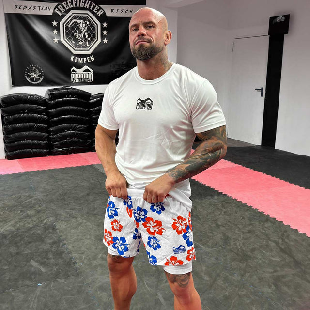 Calções de MMA Phantom Athletics Fusion 2in1 Hawaii – Branco/Azul/Vermelho