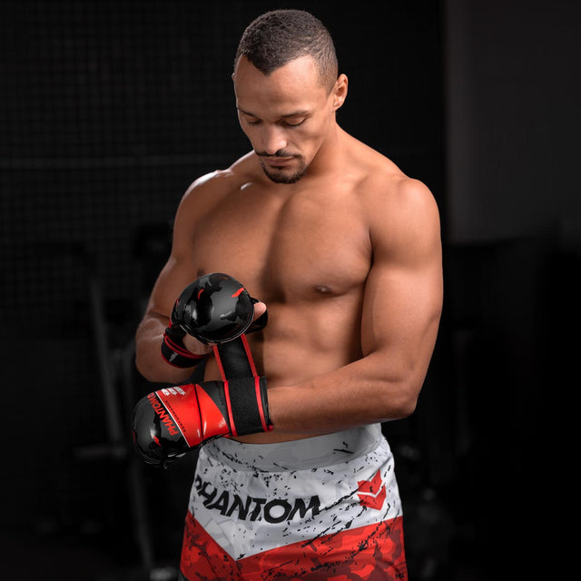 Luvas de MMA Phantom Athletics Raider – Vermelho/Preto Camo