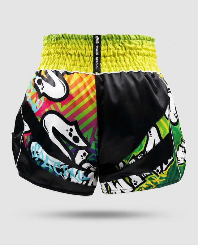 Twins Muay Thai Shorts TTBL Graffiti - Zwart/Groen/Geel