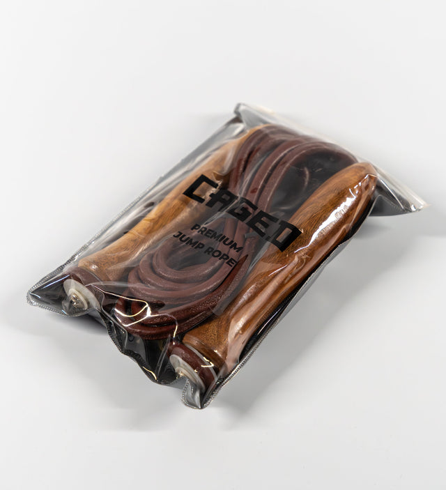 Caged Premium Cuerda de saltar de piel – Marrón – Cuerda de saltar