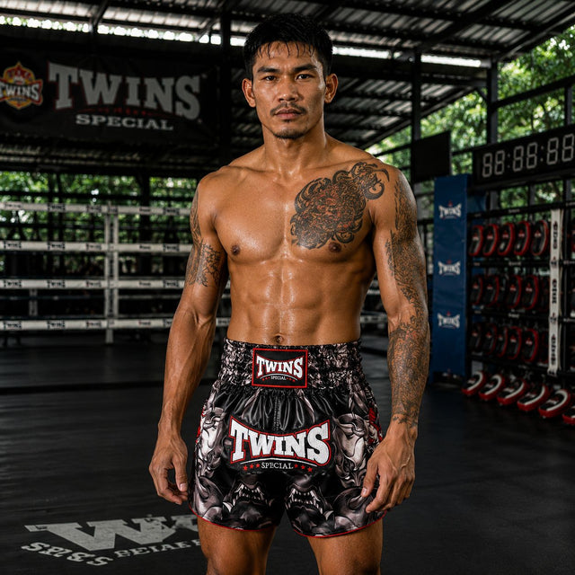 Shorts de Muay Thai Twins TTBL Kabuki – Noir