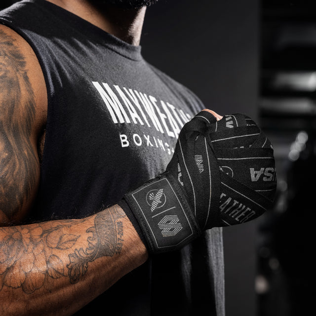 Bandaje de box Hayabusa x Mayweather Stretch – Negru/Gri