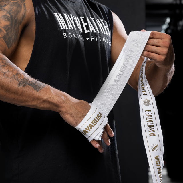 Bandes de boxe Hayabusa x Mayweather Stretch – Blanc/Or